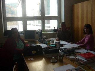 The English teachers are working on our project in their office